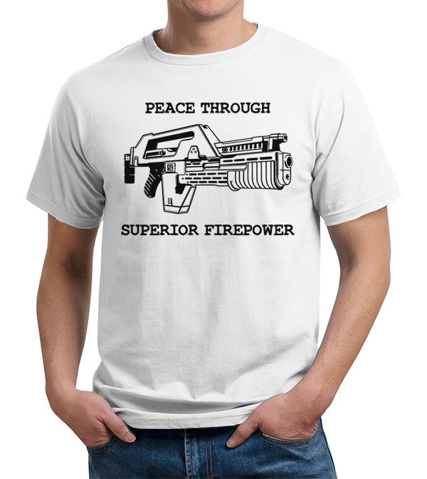 Peace Through Superior Firepower T-Shirt - FiveFingerTees