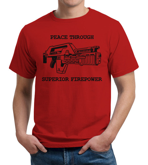Peace Through Superior Firepower T-Shirt - FiveFingerTees