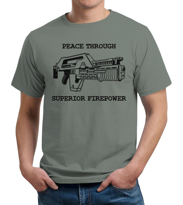 Peace Through Superior Firepower T-Shirt - FiveFingerTees