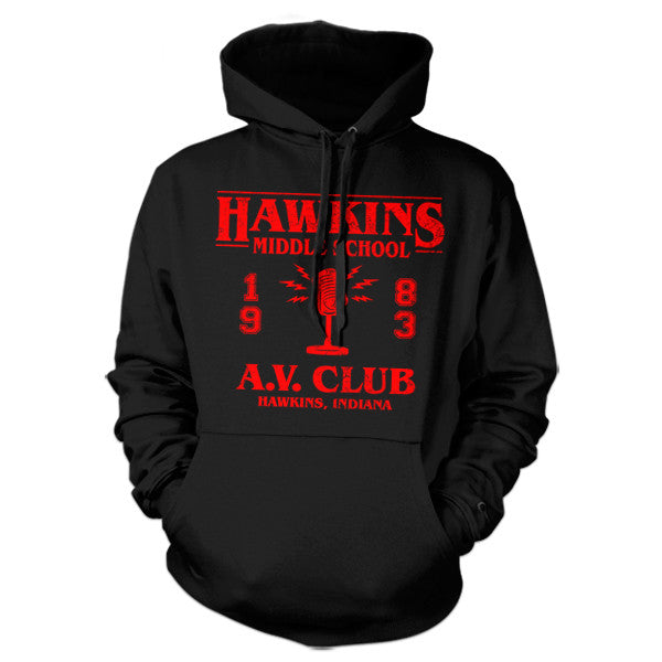 Social Crazy Felpa Uomo Con Cappuccio – Hawkins Middle School AV Club – Humor Divertente, Made In Italy