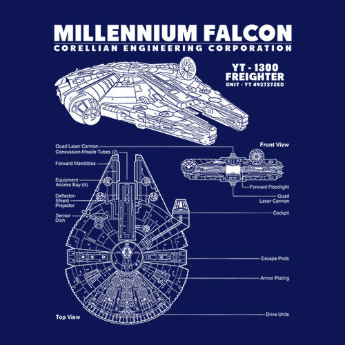 Millennium Falcon Blueprint T-Shirt - FiveFingerTees