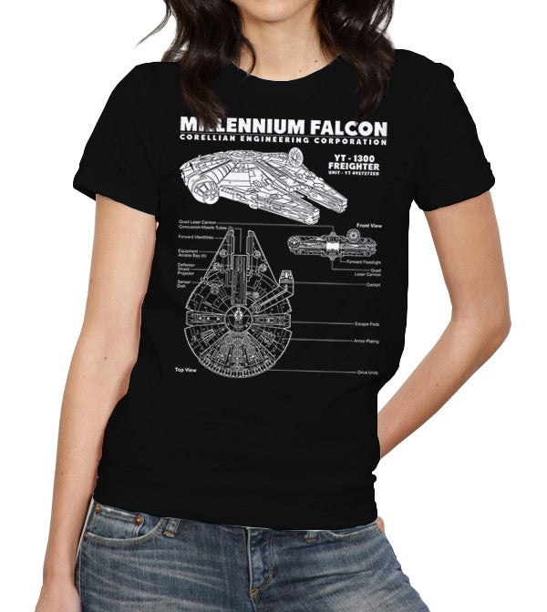 Millennium Falcon Blueprint T-Shirt - FiveFingerTees