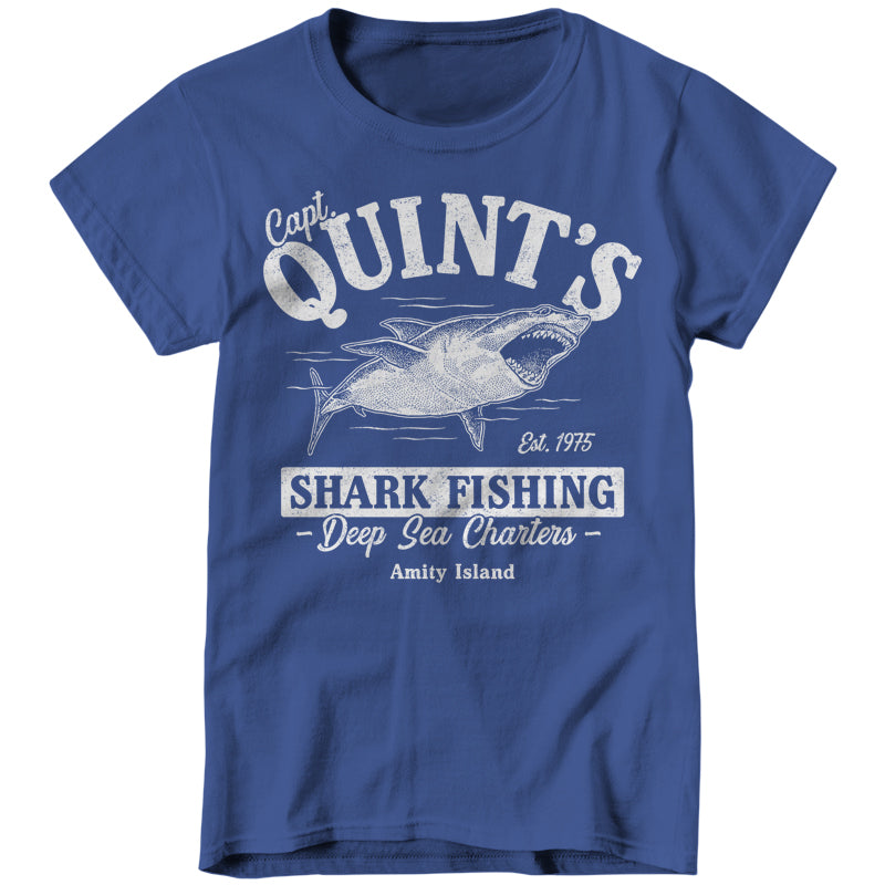 Quint's Shark Fishing T-Shirt - FiveFingerTees Ladies / Large / Royal Blue