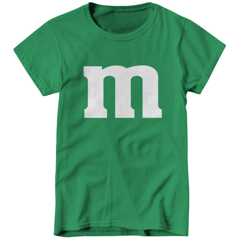 Green M&M Costume Ladies T-Shirt - FiveFingerTees