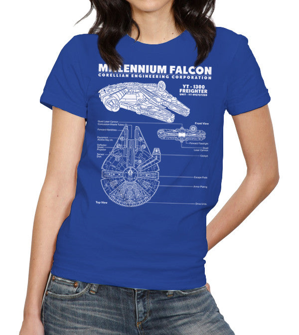 Millennium Falcon Blueprint T-Shirt - FiveFingerTees