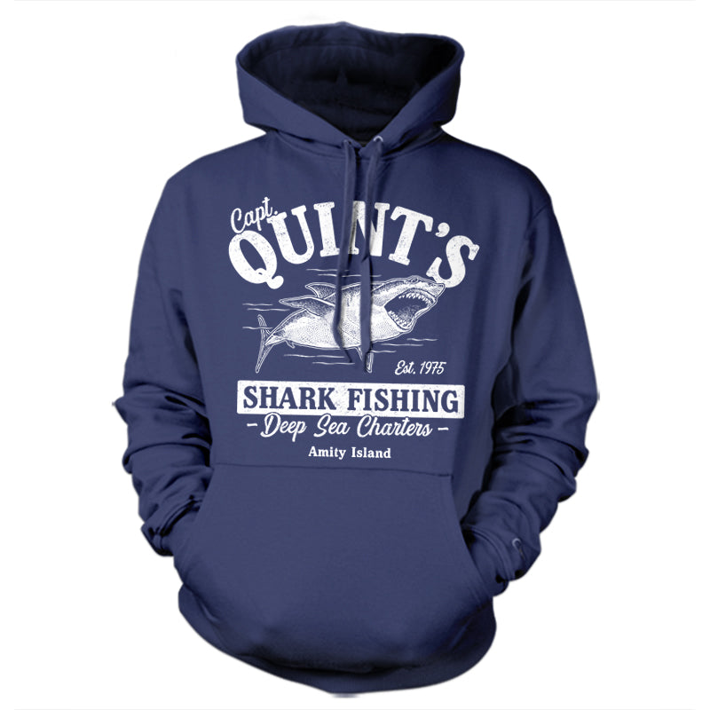 Quint's Shark Fishing T-Shirt - FiveFingerTees Hoodie / Large / Navy Blue