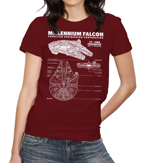 Millennium Falcon Blueprint T-Shirt - FiveFingerTees