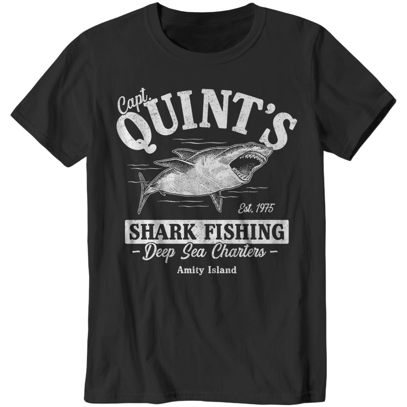 Quint's Shark Fishing T-Shirt - FiveFingerTees Guys / Medium / Black