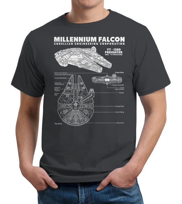 Millennium Falcon Blueprint T-Shirt - FiveFingerTees