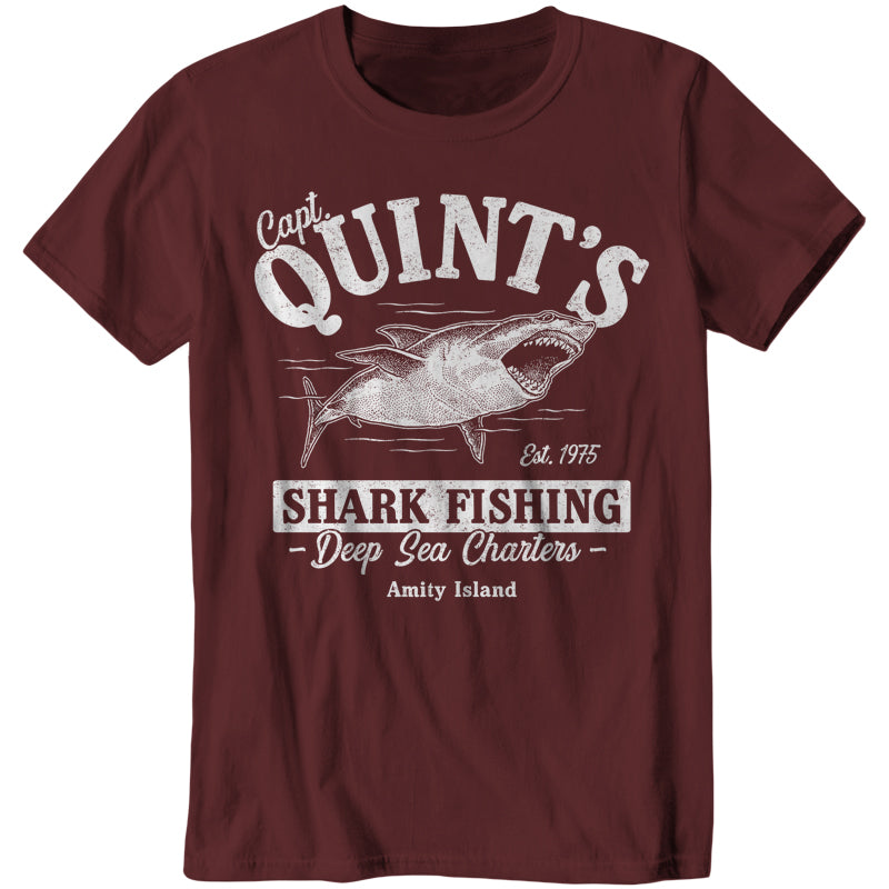 Quint's Shark Fishing T-Shirt - FiveFingerTees Guys / 2X-Large / Maroon