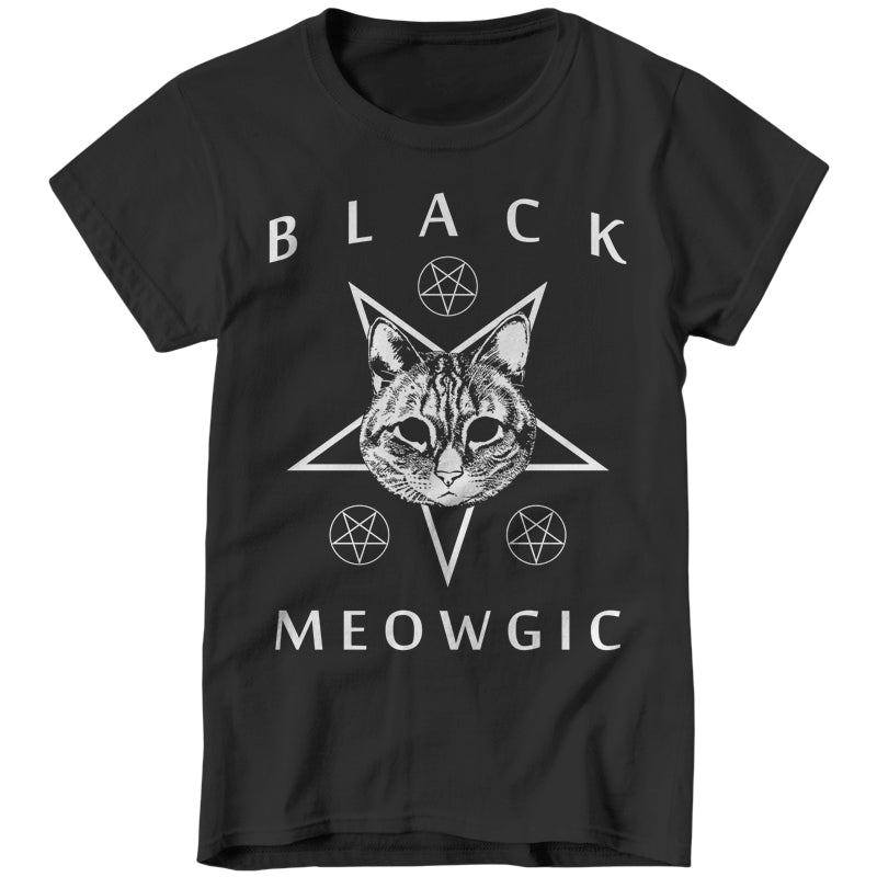Black Meowgic Ladies T-Shirt - FiveFingerTees