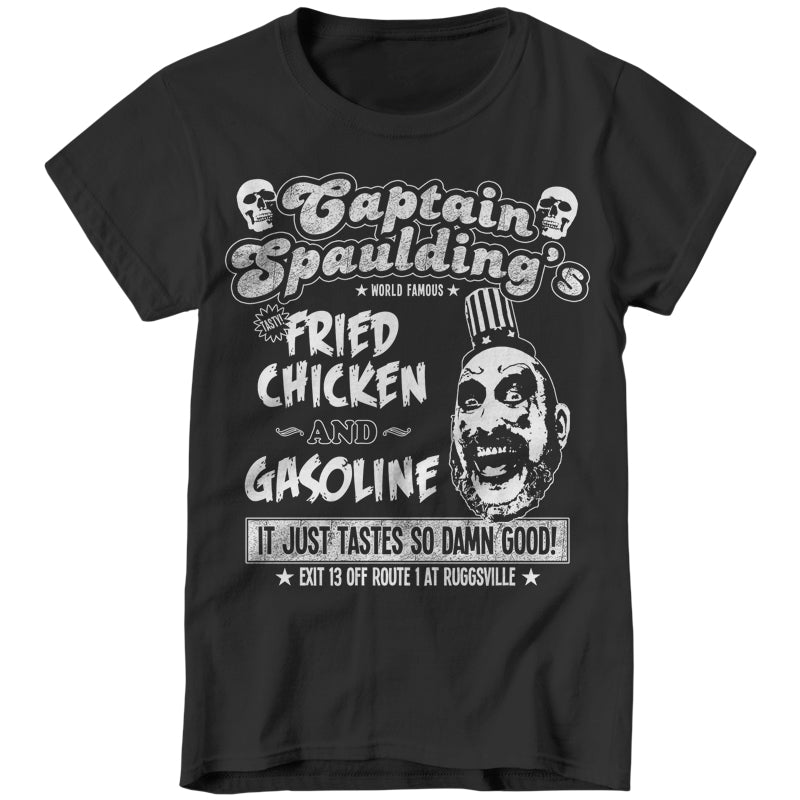 Captain Spaulding's Fried Chicken And Gasoline Ladies T-Shirt - FiveFingerTees